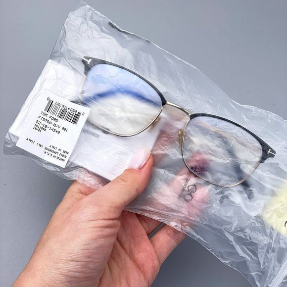 Tom Ford FT5750-B 001 Eyeglasses Black Gold Blue Block Square Unisex - Picture 11 of 12